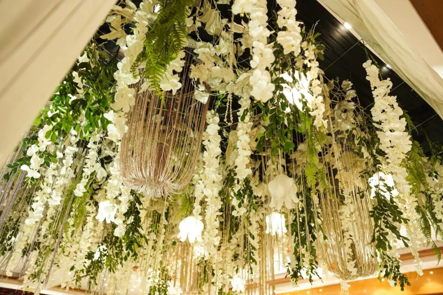 Hanging floral ceiling installation